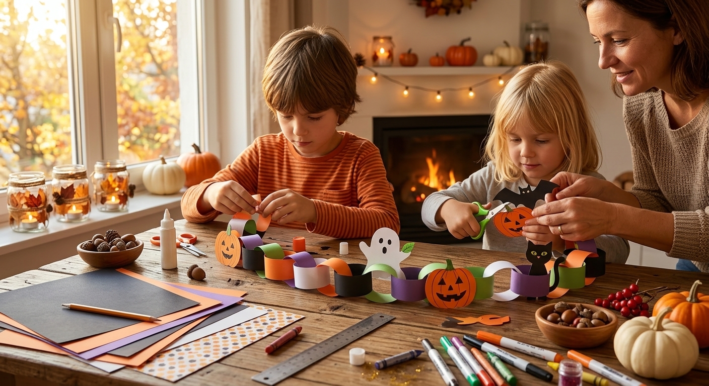 Łańcuch na Halloween z papieru kolorowego — gotowa dekoracja